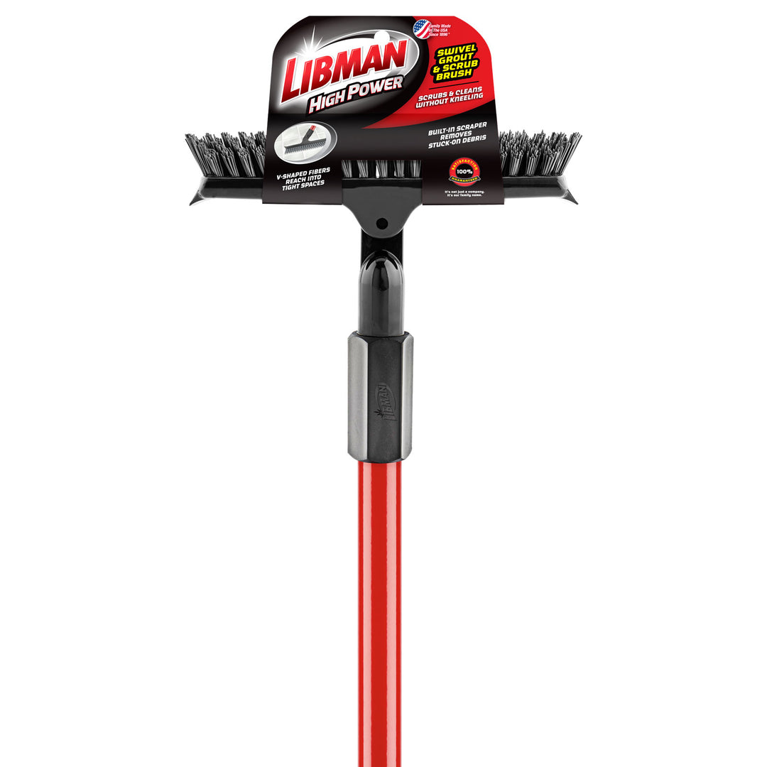 Libman 1559 Black Swivel and Grout Scrub Brush with 60" Red Handle