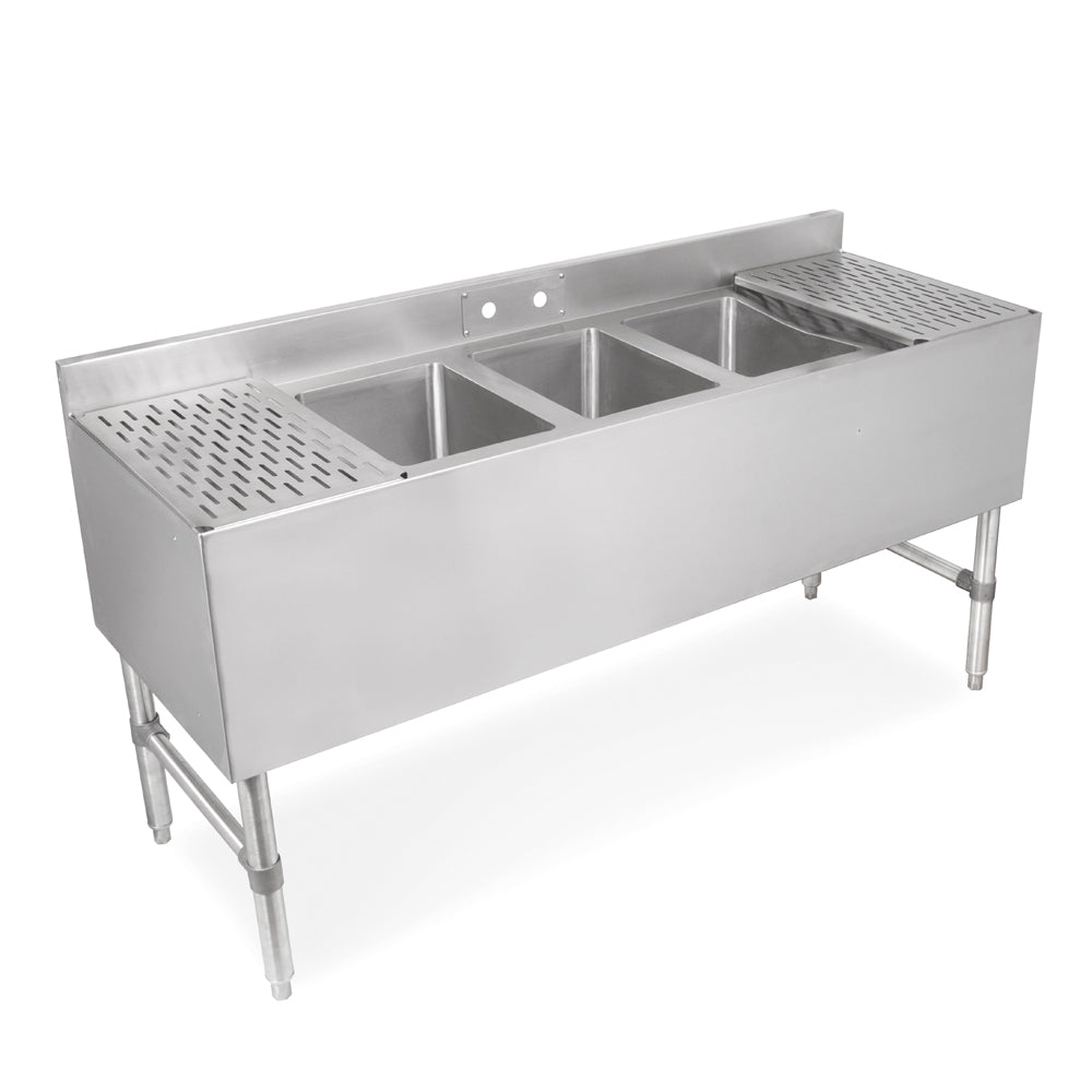 John Boos UBS3-1872-2D18-X Three Compartment Under Bar Sink With 2 18" Drainboards