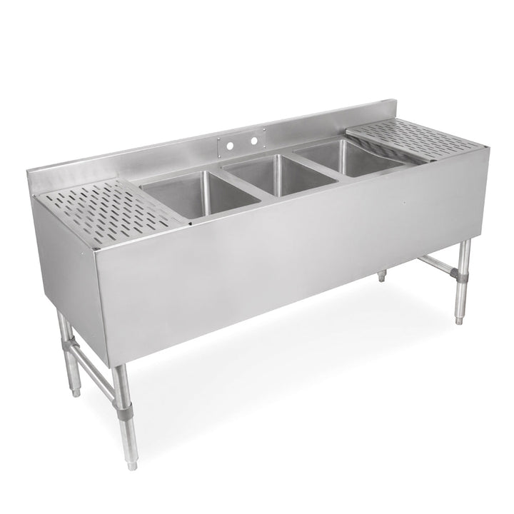 John Boos UBS3-1872-2D18-X Three Compartment Under Bar Sink With 2 18" Drainboards John Boos