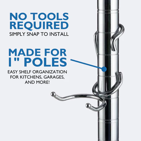 Polehooks SPH650 Chrome C-Hook Shelf Pole Hooks 5/Pack