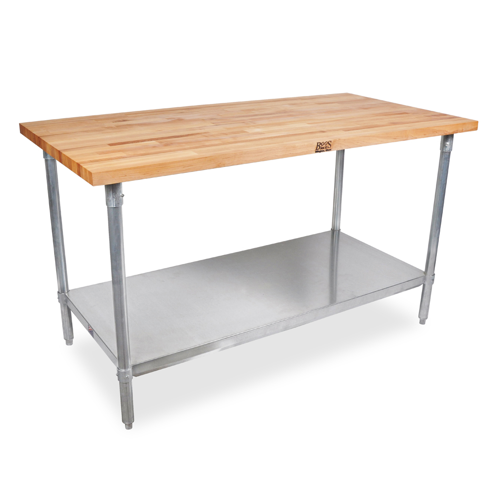 John Boos JNS10 60" x 30" Wood Top Work Table with Galvanized Base & Adjustable Undershelf, 30" Wide