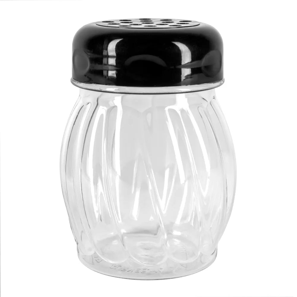 Tablecraft 6 Oz Cheese Shaker Perforated Black Plastic Top