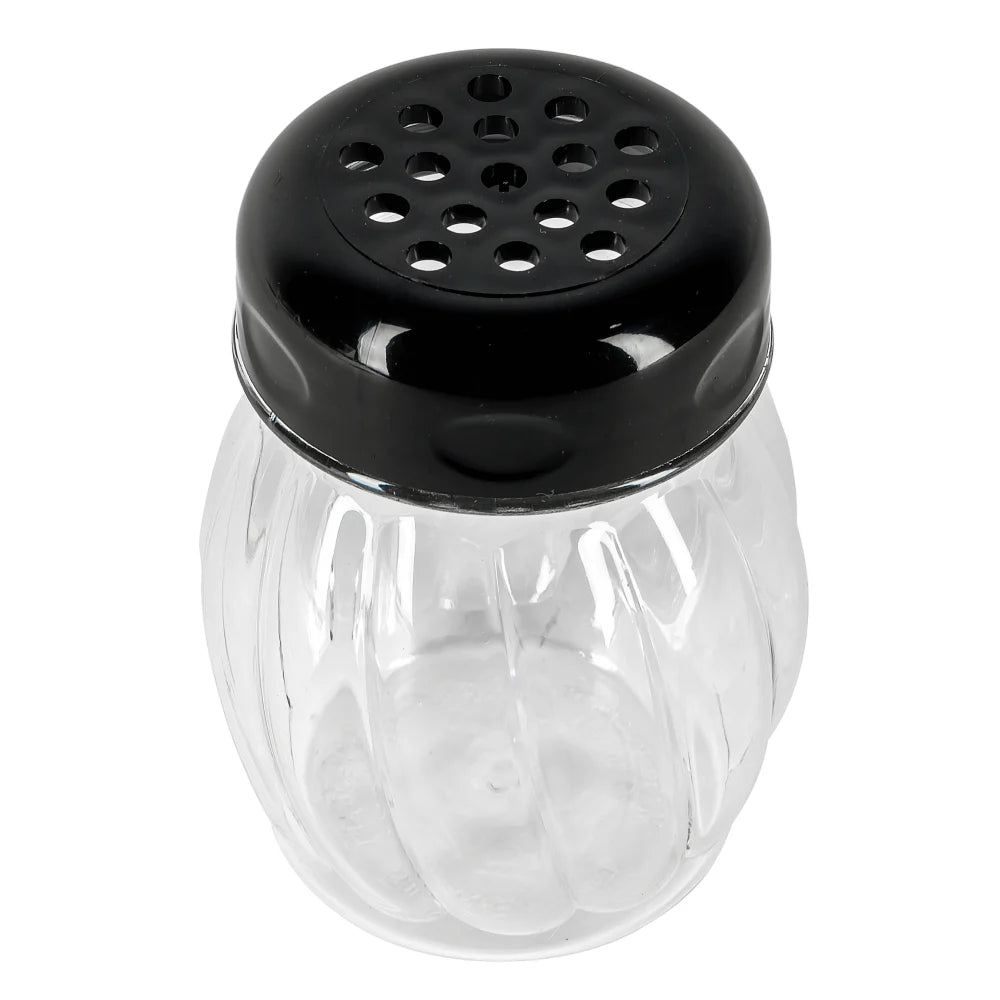 Tablecraft 6 Oz Cheese Shaker Perforated Black Plastic Top