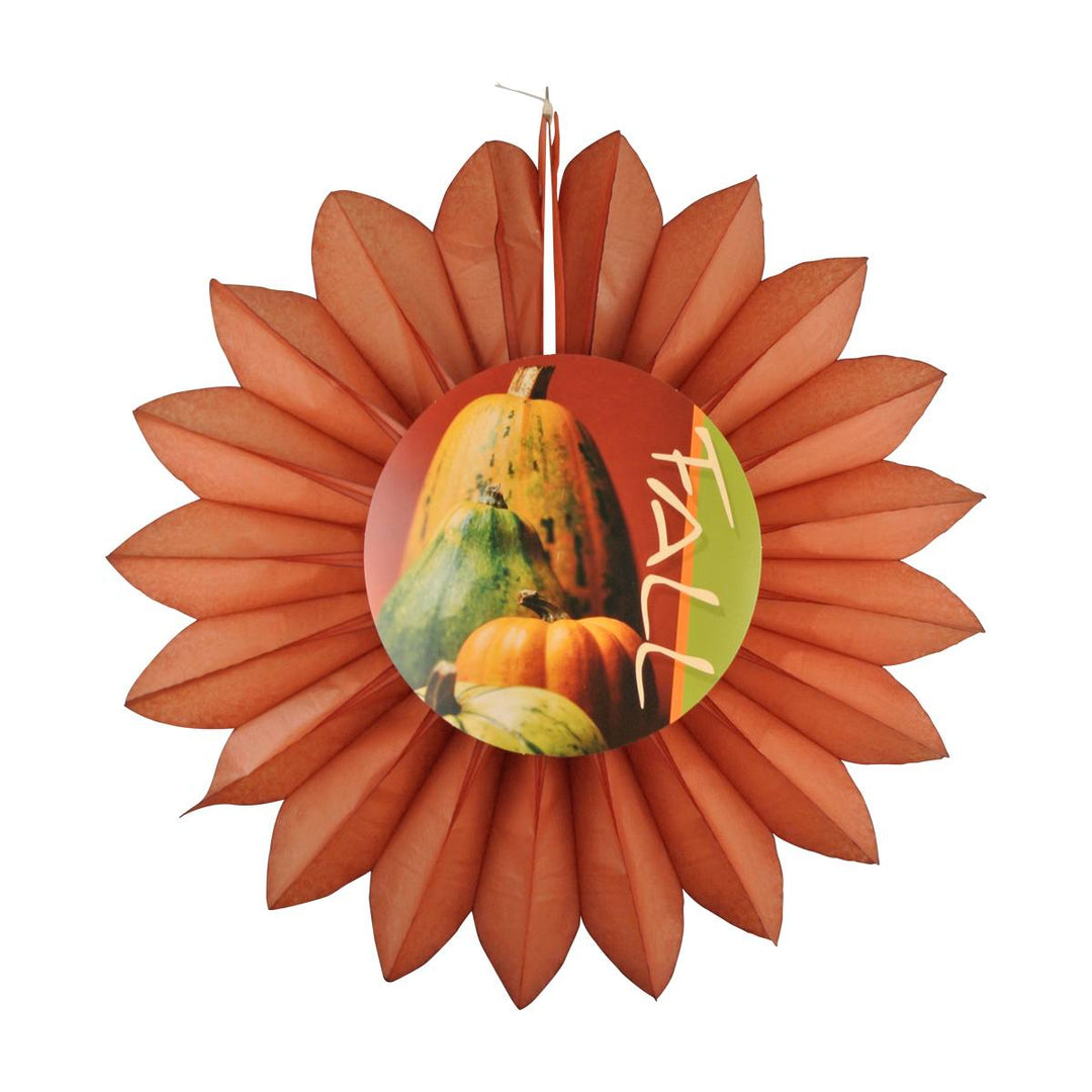 27" Pumpkin Patch Brown Tissue Fan w Fall Sign