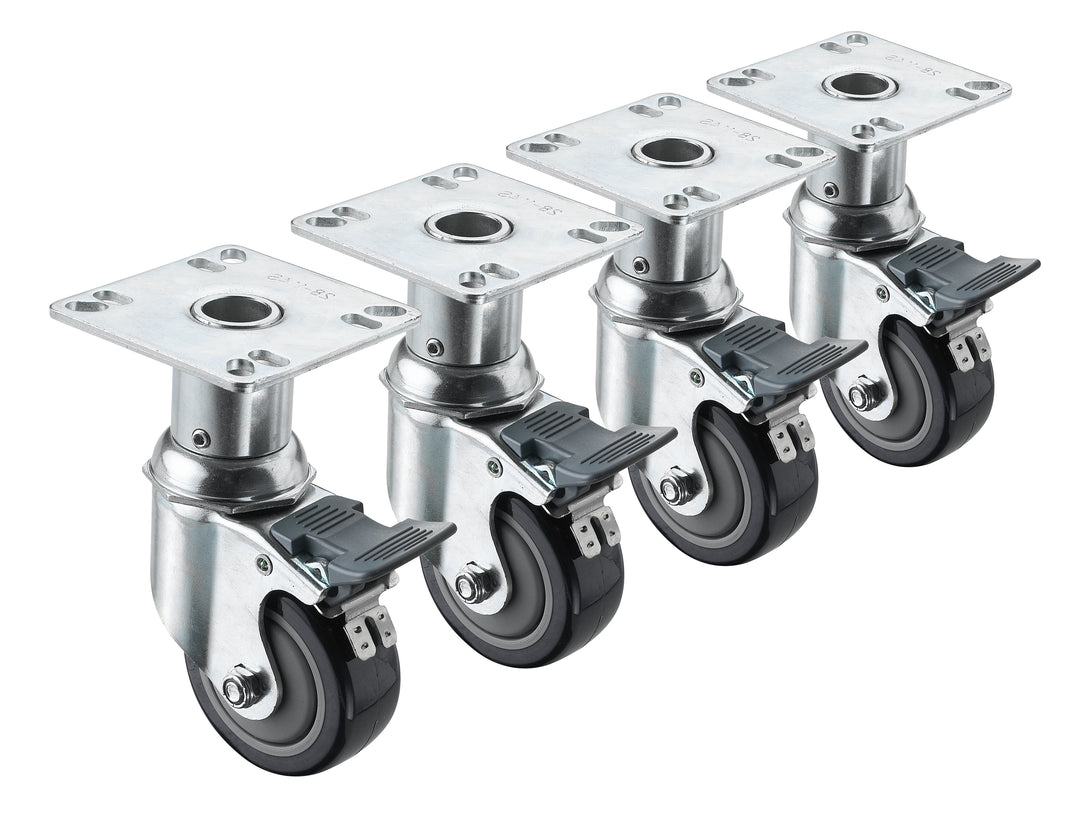 Adjustable Height Universal Plate Casters, Set of 4