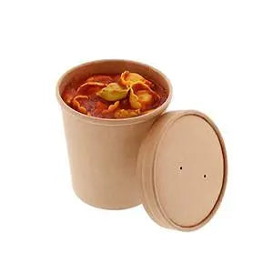 AmerCareRoyal PFC16NCOM 16 Oz Kraft Paper Food Container with Lid AmerCareRoyal