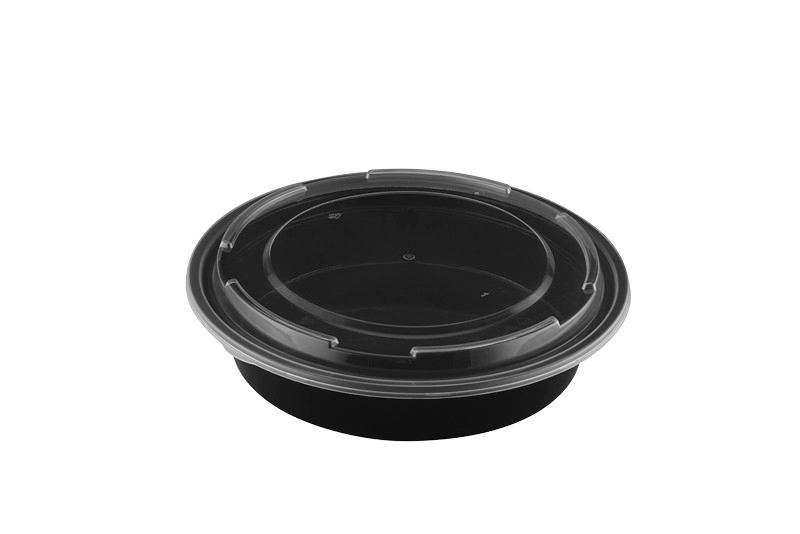 TY-R48 Black Clear Top Round Polypropylene To Go Combo Container 48 Ounce, 150/Case