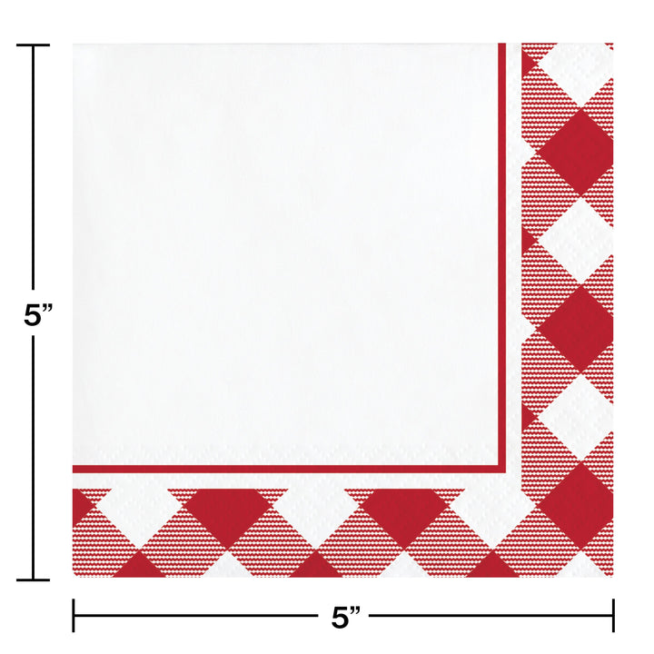 10" X 10" Red Gingham Beverage Napkins