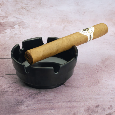 Winco MAS-4K 4" Black Plastic Stackable Ashtray Tablecraft