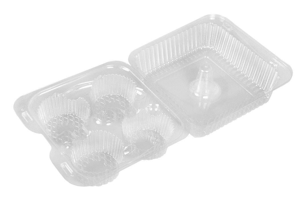 4 Cup Clear Hinged Plastic Cupcake Containers