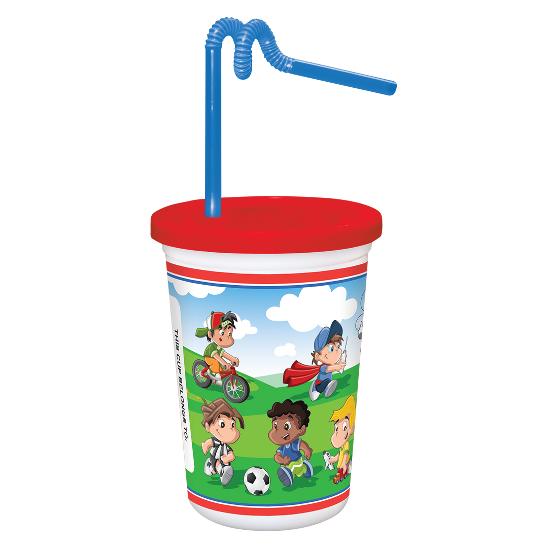 12 oz Kid's Cups With Red Lid and Kurly Straw 250/Case (3052120)