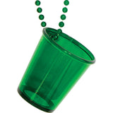 Creative Converting 2 oz Green Shamrocks Plastic Shot Glass with 33" Bead Necklace 2 Pack