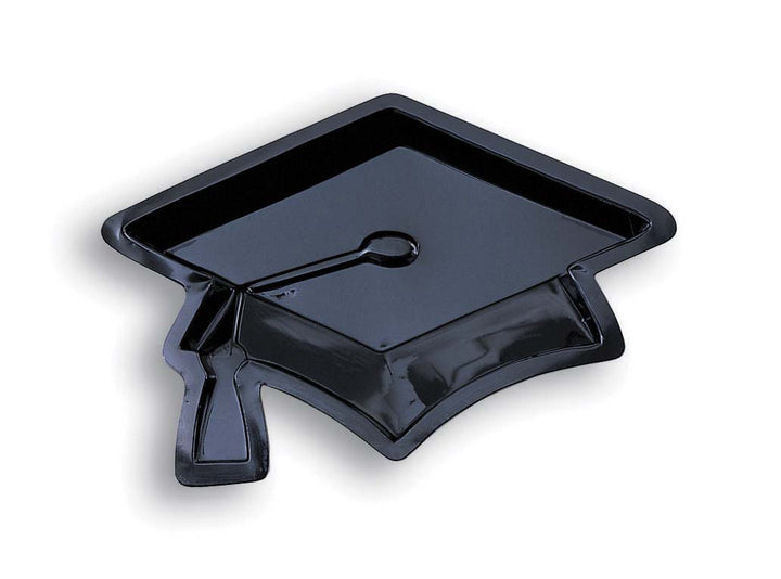 Creative Converting 050761 Black Plastic Graduation Cap Serving Tray