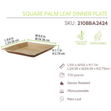 PacknWood 210BBA2424 10" Square Palm Leaf Dinner Plate