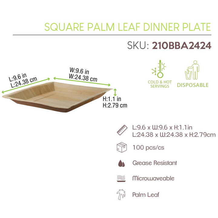 PacknWood 210BBA2424 10" Square Palm Leaf Dinner Plate PacknWood