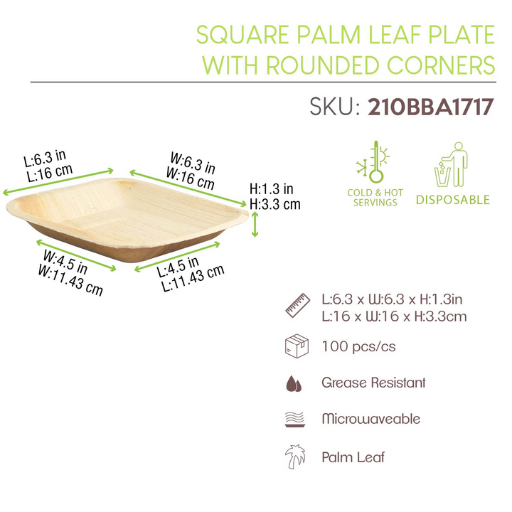 PacknWood 210BBA1717 6" Square Palm Leaf Plate with Rounded Corners PacknWood