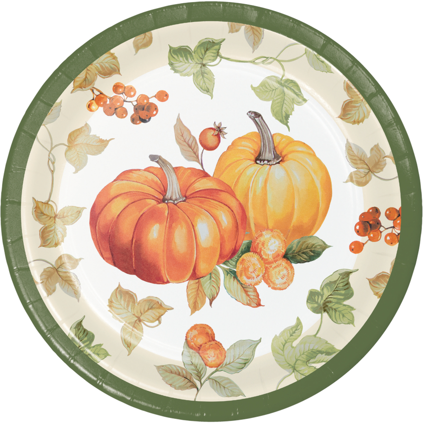 7" Round Pumpkin Harvest Paper Plates