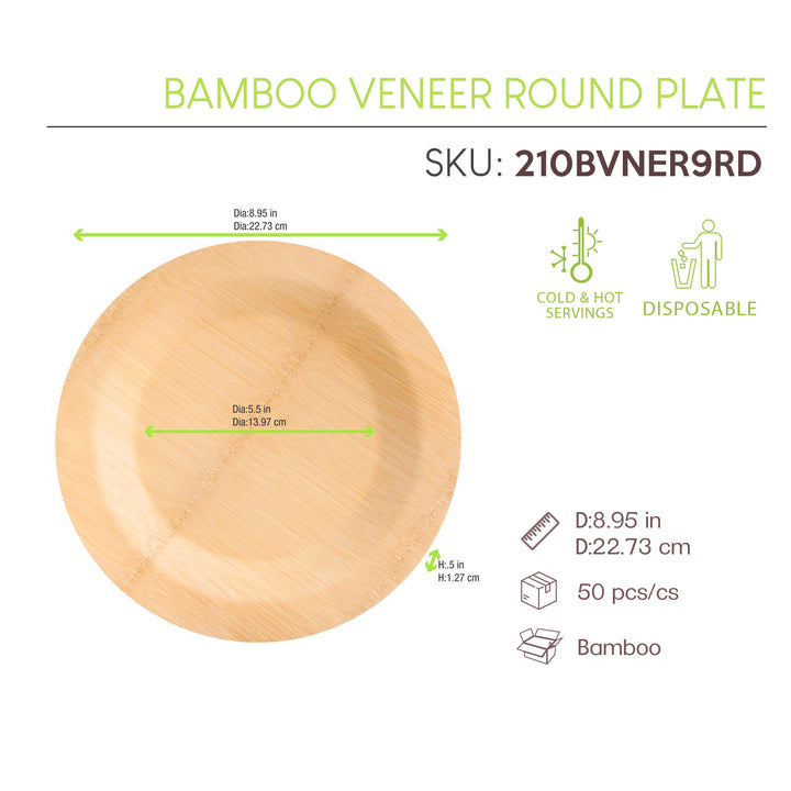 PacknWood 210BVNER9RD 9" Round Bamboo Veneer Plate