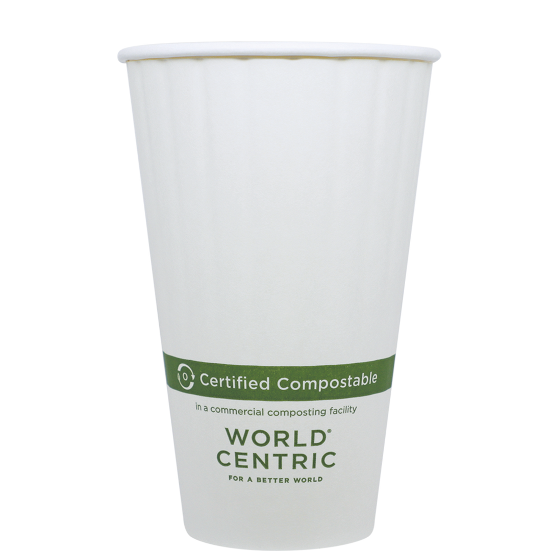 World Centric CU-PA-16D 16 oz White Double Wall Hot Cup