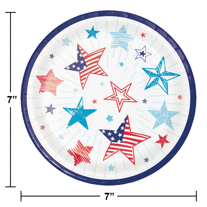 7" Round Patriotic Party Paper Plates