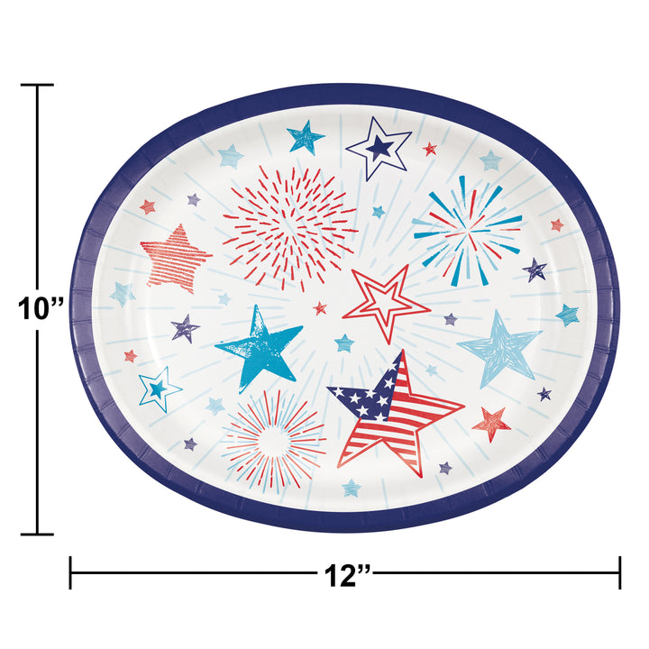 10" x 12" Oval Patriotic Party Paper Platters