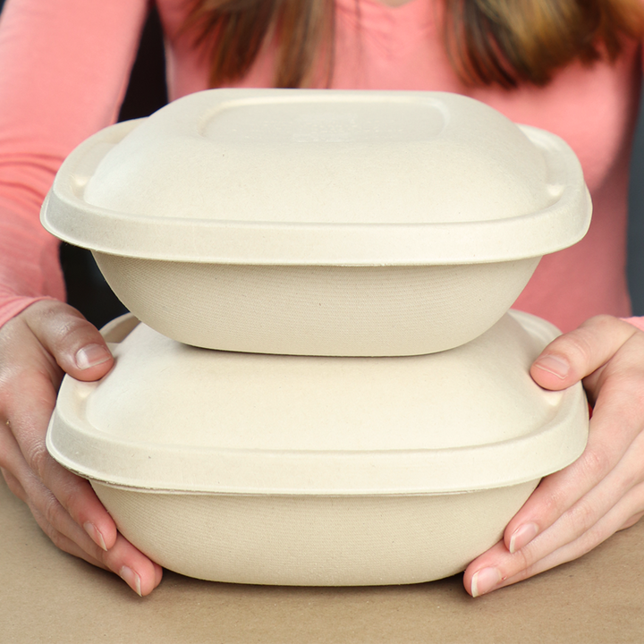 World Centric BQ-SC-48-LFS Compostable Plant Fiber 48 oz Food Container 8.3" Square
