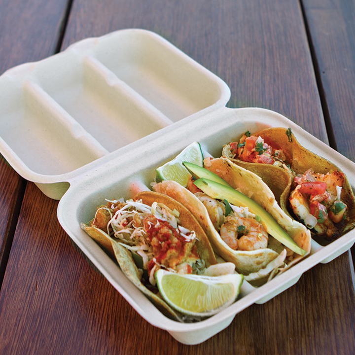 World Centric TO-SC-T3-LFS  3 Compartment Fiber Taco Box 8" x 7" x 3" World Centric