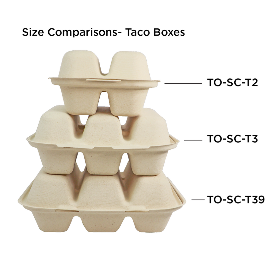 World Centric TO-SC-T3-LFS  3 Compartment Fiber Taco Box 8" x 7" x 3" World Centric