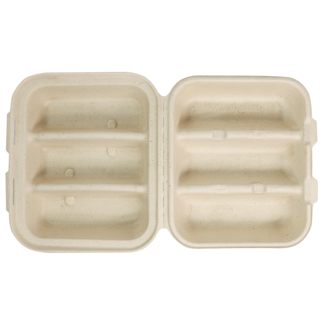 World Centric TO-SC-T3-LFS  3 Compartment Fiber Taco Box 8" x 7" x 3" World Centric