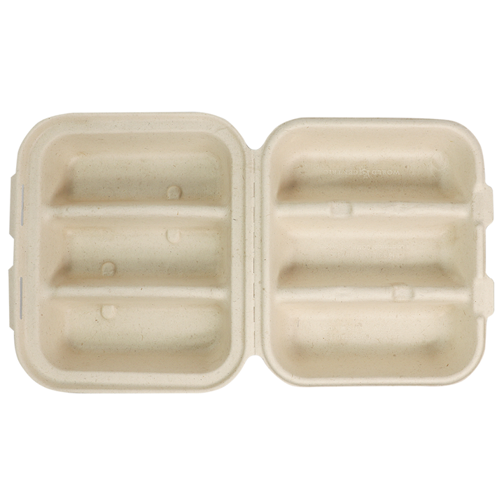 World Centric TO-SC-T3-LFS  3 Compartment Fiber Taco Box 8" x 7" x 3" World Centric