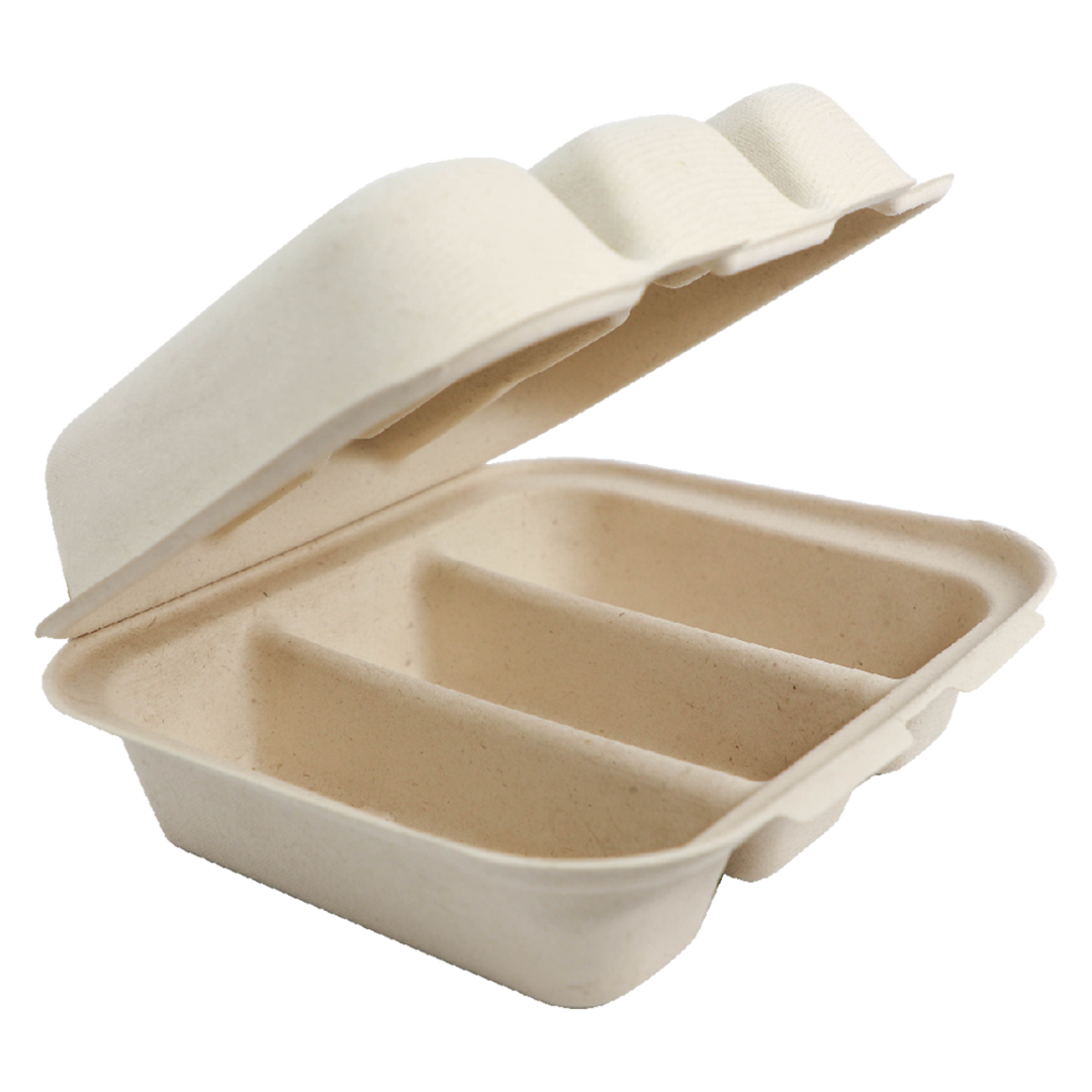World Centric TO-SC-T3-LFS  3 Compartment Fiber Taco Box 8" x 7" x 3" World Centric
