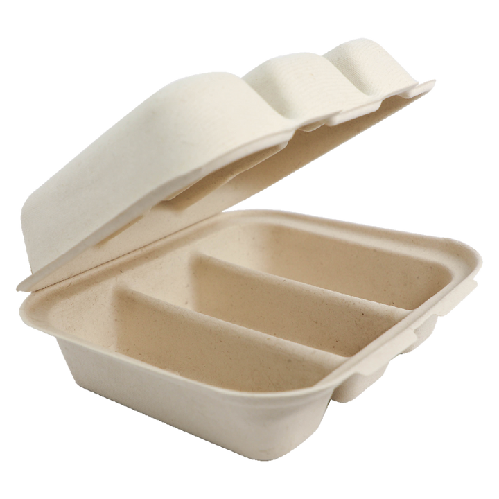 World Centric TO-SC-T3-LFS  3 Compartment Fiber Taco Box 8" x 7" x 3" World Centric