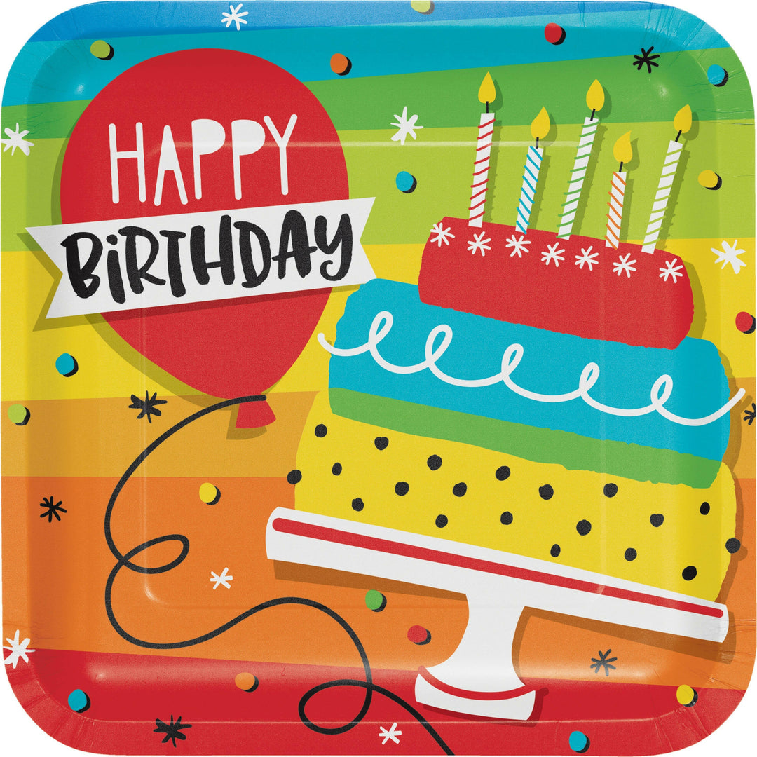 Creative Converting 332460 9" Square Hoppin Birthday Cake Plates Creative Converting
