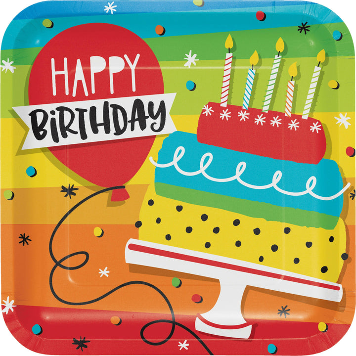 Creative Converting 332460 9" Square Hoppin Birthday Cake Plates Creative Converting