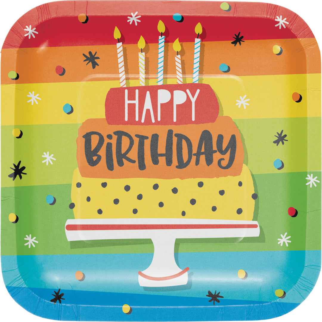 Creative Converting 332461 7" Square Hoppin Birthday Cake Plates