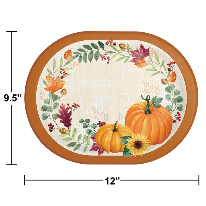 Creative Converting 10" x 12" Oval Harvest Wishes Paper Platters Creative Converting