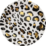 Creative Converting 354591 9" Round Black and Gold Leopard Paper Plates