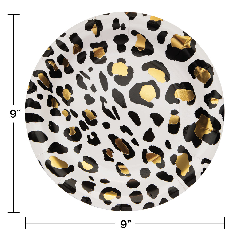 Creative Converting 354591 9" Round Black and Gold Leopard Paper Plates