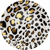 Creative Converting 354592 7" Round Black and Gold Leopard Paper Plates