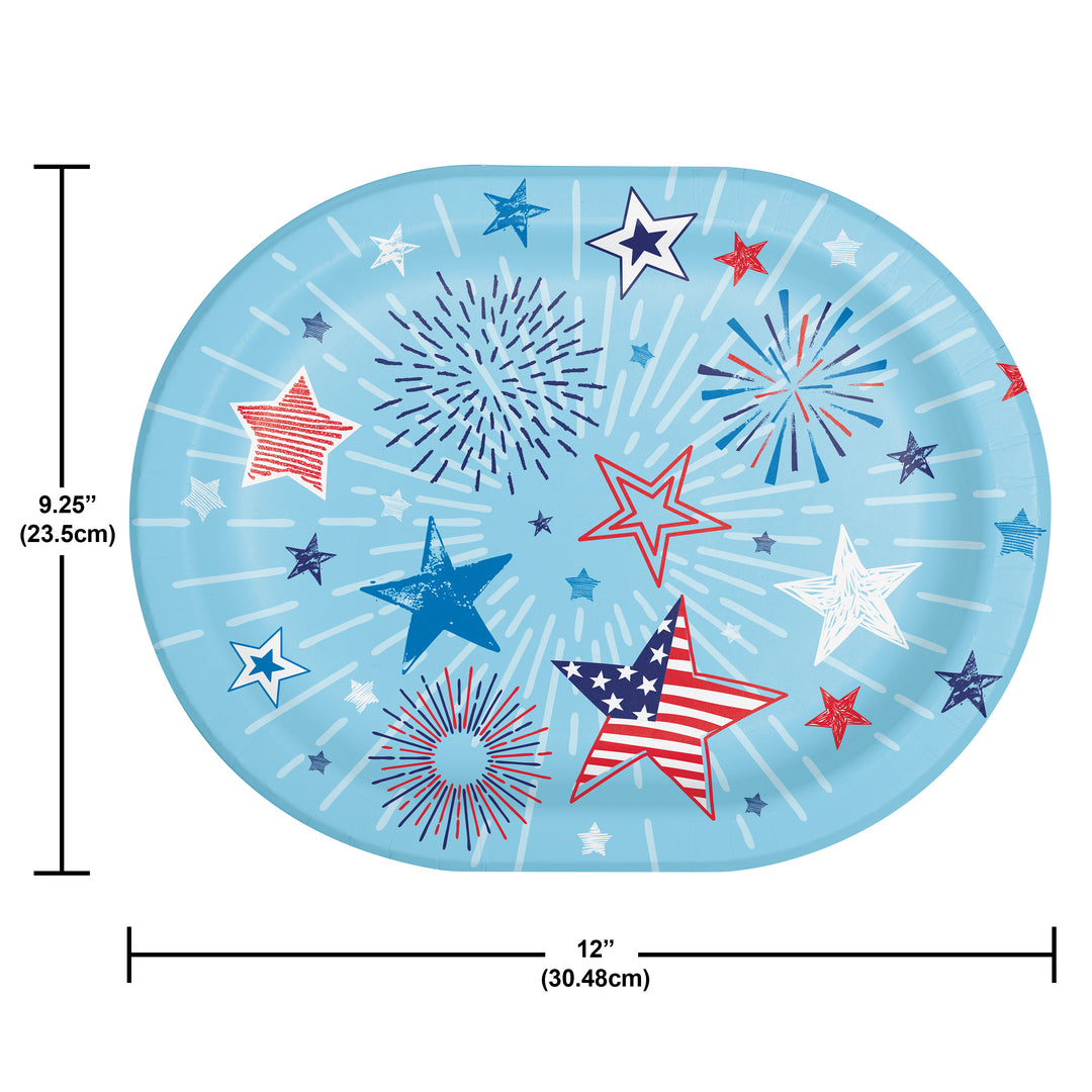 Creative Converting 374076 10" x 12" Oval Patriotic Party Paper Platters