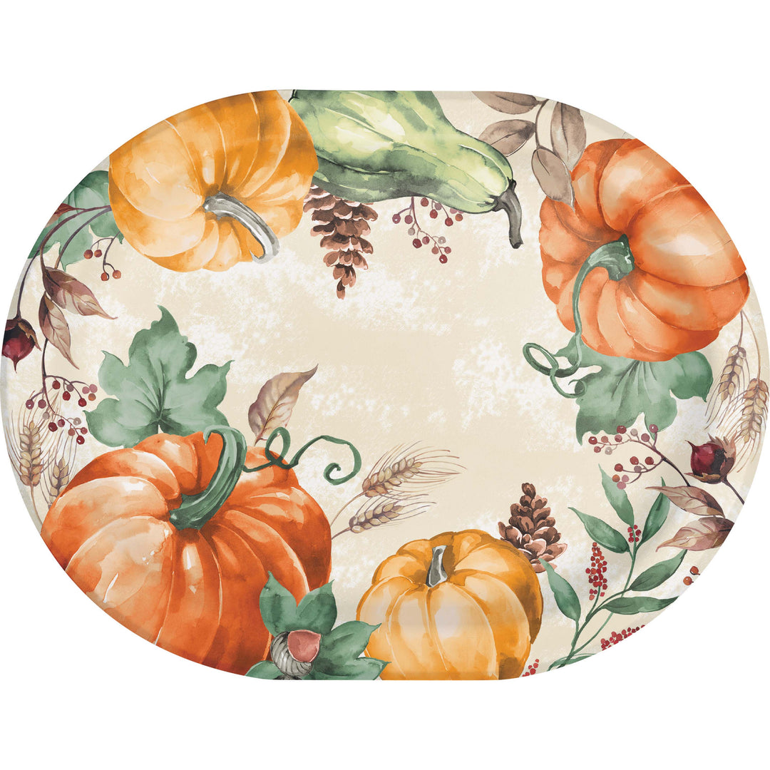 Creative Converting 376032 9.25" x 12" Oval Harvest Delight Paper Platters