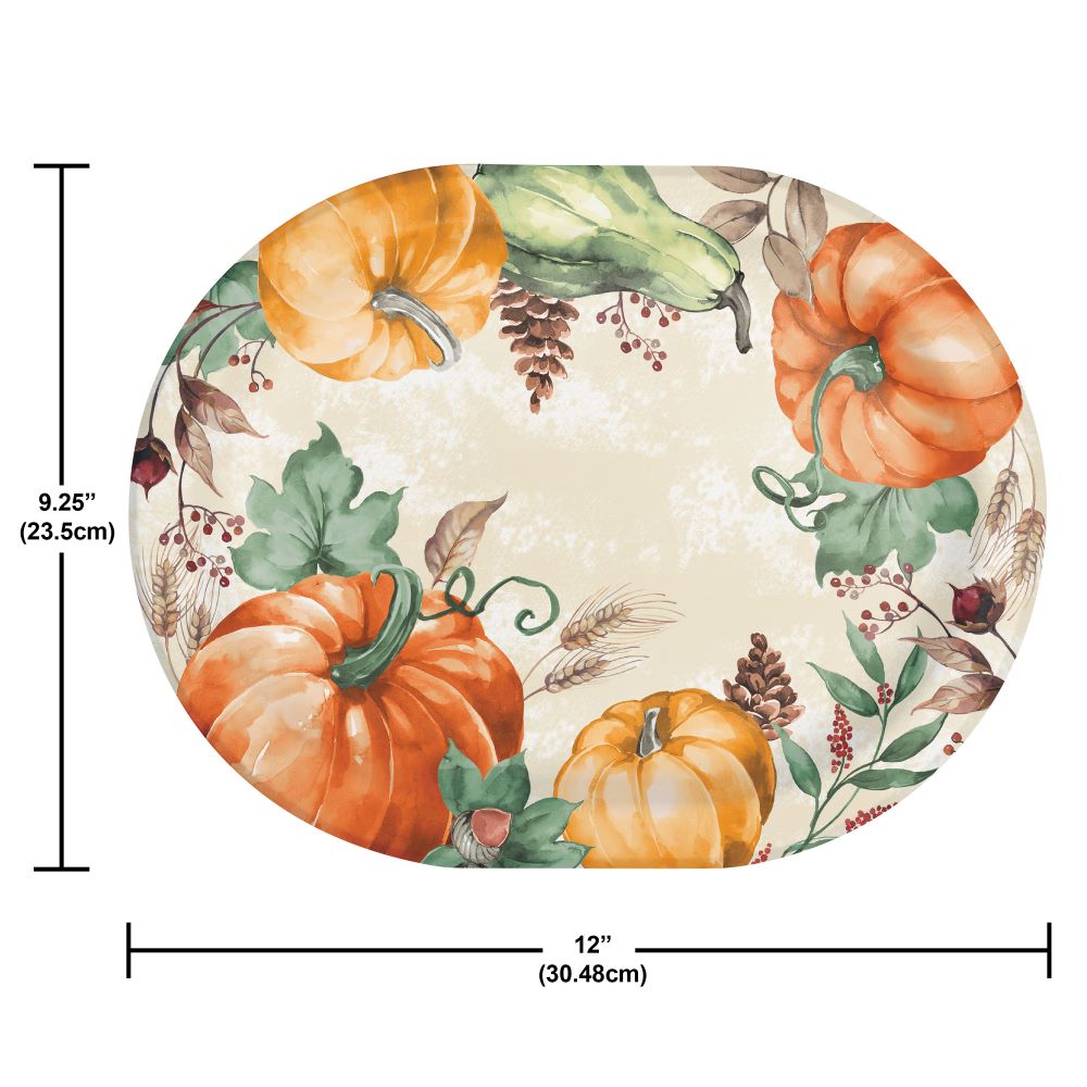 Creative Converting 376032 9.25" x 12" Oval Harvest Delight Paper Platters