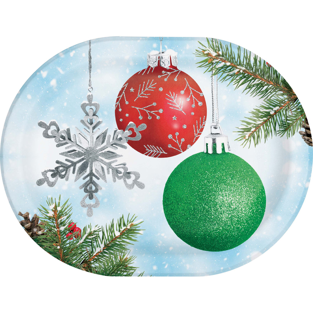 Creative Converting 376073 9.25" x 12" Classical Christmas Oval Paper Platters