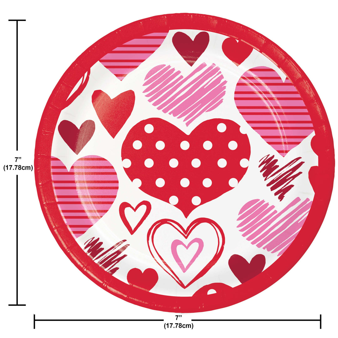 Creative Converting 378260 7" Round Joyful Hearts Paper Plates