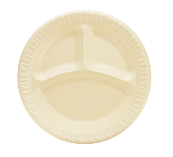 Dart PCPHQR 9" Quiet Classic Honey Laminated Foam 3 Compartment Plate