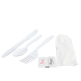 Berk 1191241 Heavy Weight White Knife/Fork/Teaspoon/Napkin/Salt/Pepper Polystyrene Kit 250/Case