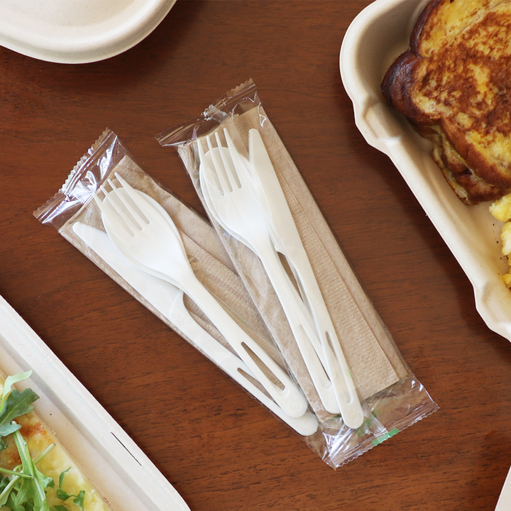 World Centric AS-PS-TN 6" TPLA Cutlery Kit with Fork, Knife, Spoon and Napkin World Centric