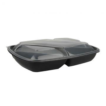 Sabert 71335B150N Black 35 oz Three Compartment Rectangle Container 11.13" x 8"