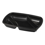 Sabert 71335B150N Black 35 oz Three Compartment Rectangle Container 11.13" x 8"