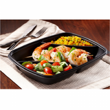 Sabert 71335B150N Black 35 oz Three Compartment Rectangle Container 11.13" x 8"